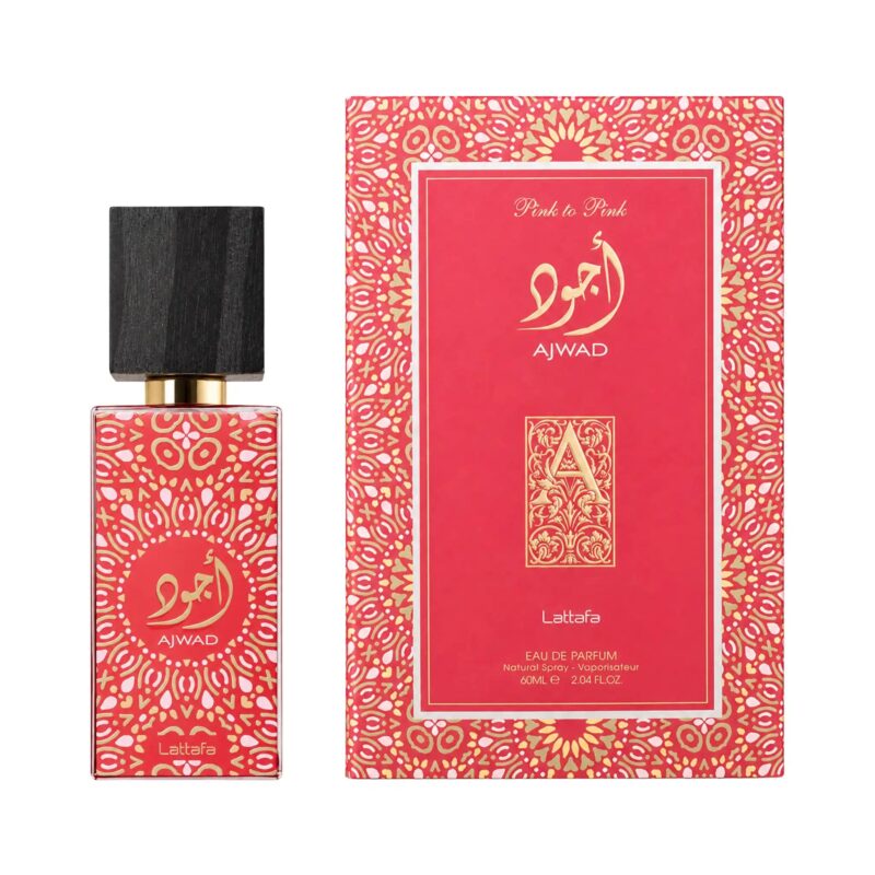 Frasco y caja de Ajwad Pink to Pink Lattafa Eau de Parfum
