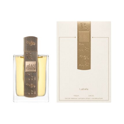 Frasco y caja de Angham Lattafa Eau de Parfum Unisex